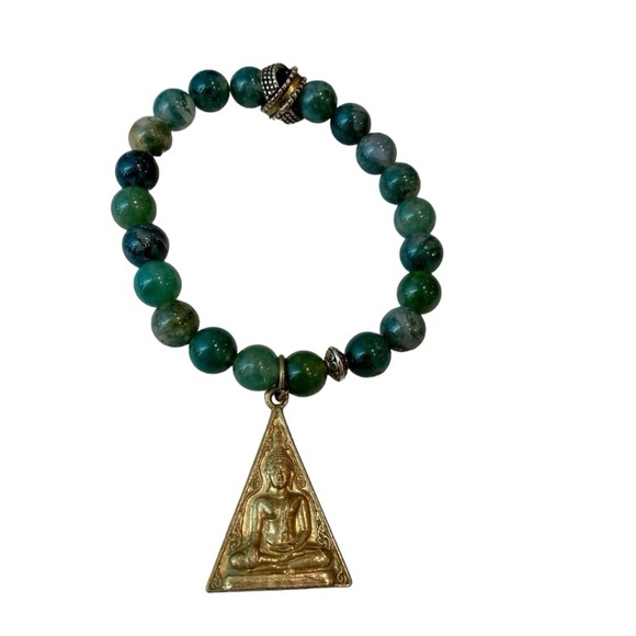 🔸NWT🔸 Moss Agate Beaded Bracelet with Vintage Tibetan Gold Charm - Picture 12 of 12
